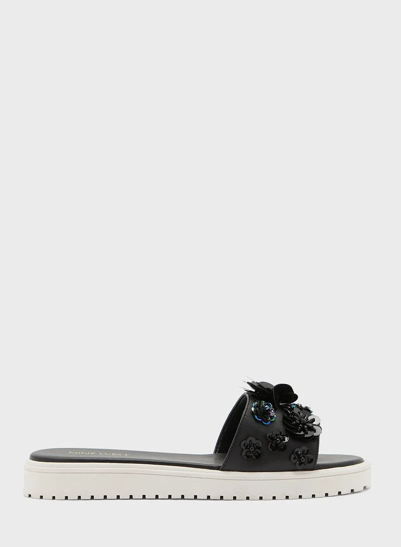 NINE WEST Rainen Flower Embellished Slide Sandal