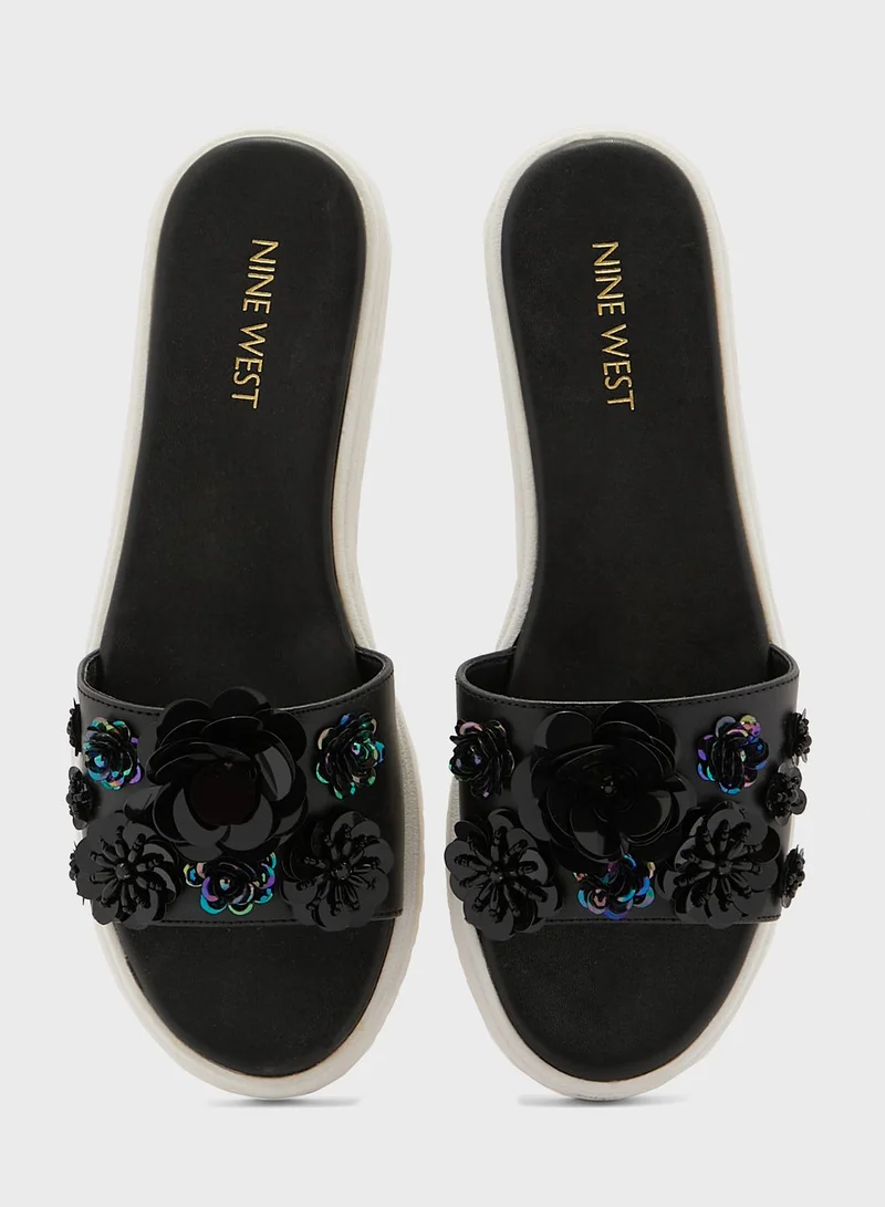 NINE WEST Rainen Flower Embellished Slide Sandal