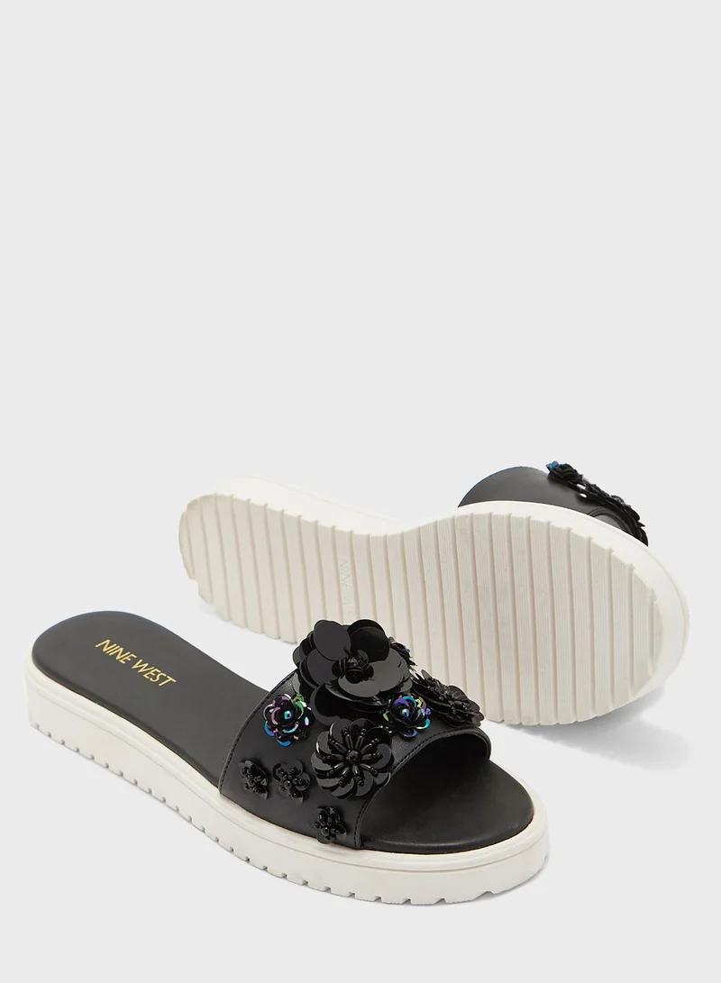 NINE WEST Rainen Flower Embellished Slide Sandal
