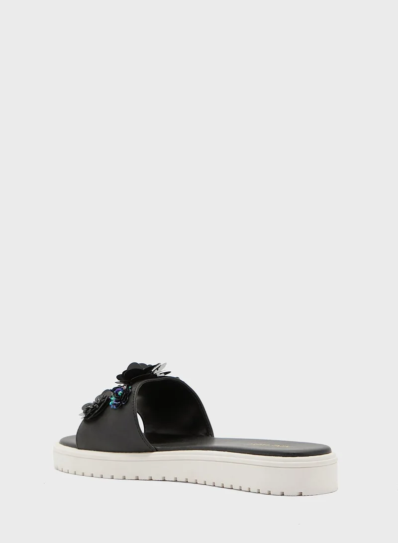 NINE WEST Rainen Flower Embellished Slide Sandal