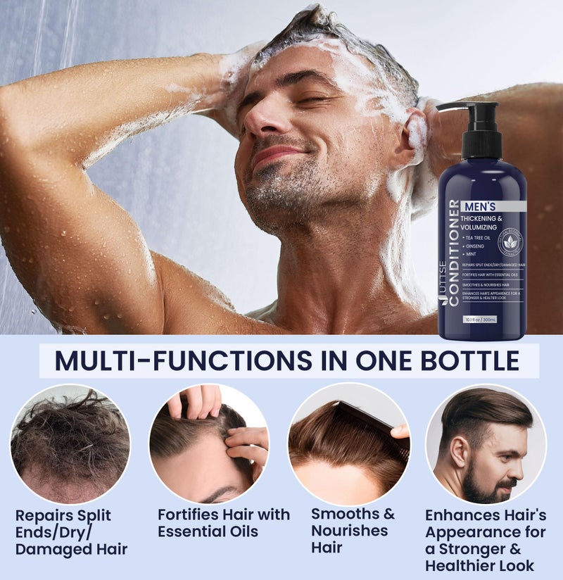 Uttse Biotin Hair Growth Conditioner for Men: Natural Thickening and Volumizing Conditioner with Tea Tree Oil Ginseng Mint for Hair Loss and Thinning Hair - 10.1 fl.oz, Dark Blue - Image 3