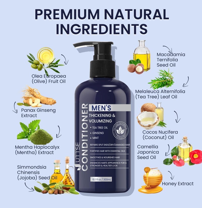 Uttse Biotin Hair Growth Conditioner for Men: Natural Thickening and Volumizing Conditioner with Tea Tree Oil Ginseng Mint for Hair Loss and Thinning Hair - 10.1 fl.oz, Dark Blue - Image 2