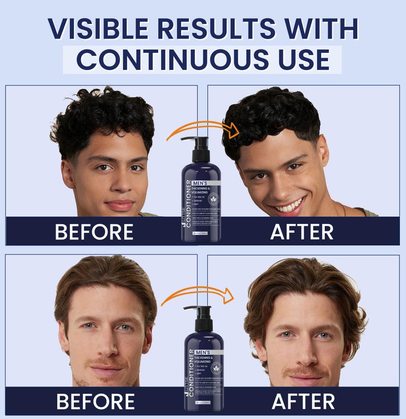 Uttse Biotin Hair Growth Conditioner for Men: Natural Thickening and Volumizing Conditioner with Tea Tree Oil Ginseng Mint for Hair Loss and Thinning Hair - 10.1 fl.oz, Dark Blue - Image 4