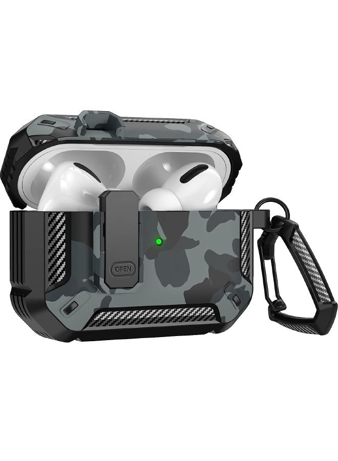 Airpods Pro 2 Case Cover 2022, Airpods Pro 2 Protective Case with Lock, Military Hard Shell Rugged Shockproof Cover with Keychain Compatible with Apple Airpods Pro 2 2022 (Gray Camo)