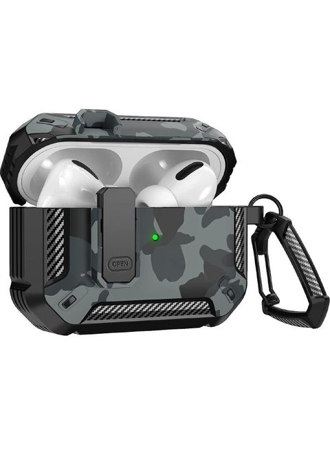 Airpods Pro 2 Case Cover 2022, Airpods Pro 2 Protective Case with Lock, Military Hard Shell Rugged Shockproof Cover with Keychain Compatible with Apple Airpods Pro 2 2022 (Gray Camo)