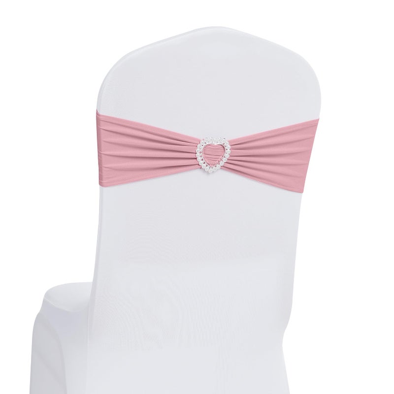 Howhic Pack of 30 Spandex Chair Sashes Bows Stretch Chair Cover Band with Buckle Slider Universal Elastic Chair Ties for Wedding Banquet Party Event Decoration (Dusty Pink) - Image 1