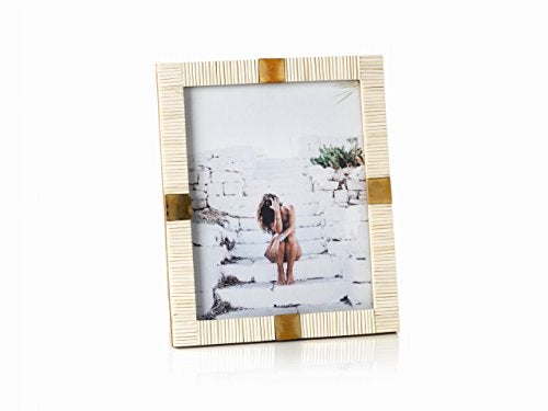 Zodax Maha Black or White Bone with Brass Trim Photo Frames (White, 8x10) - Image 4
