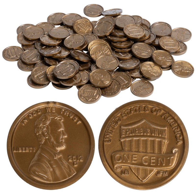 LEARNING ADVANTAGE Play Pennies - Set of 100 Plastic Coins - Designed and Sized Like Real US Currency - Teach Money Math With This Pretend Play Resource - Image 1