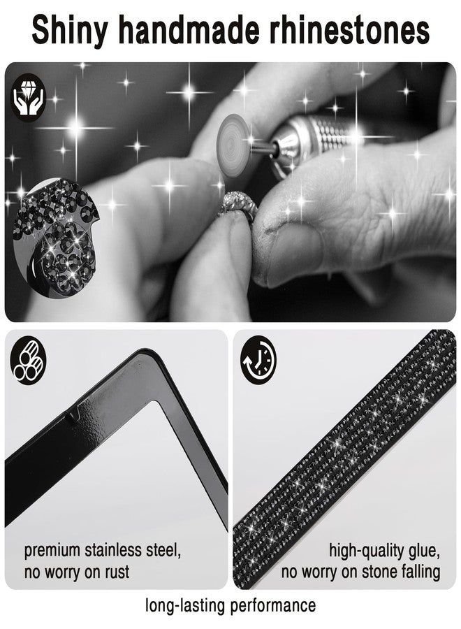RtPcor 2 Pack Bling License Plate Frames Premium Sparkly License Plate Frame for Women Durable Black Bling Car Accessories - Image 3