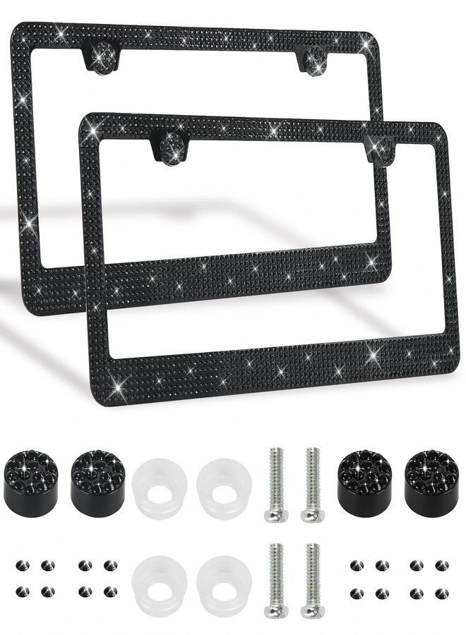 RtPcor 2 Pack Bling License Plate Frames Premium Sparkly License Plate Frame for Women Durable Black Bling Car Accessories - Image 1
