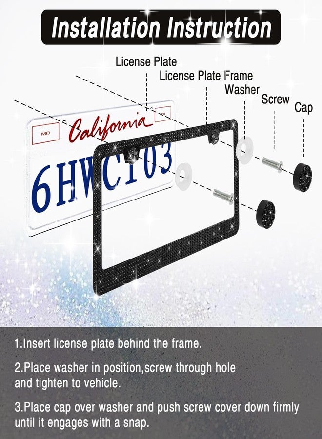 RtPcor 2 Pack Bling License Plate Frames Premium Sparkly License Plate Frame for Women Durable Black Bling Car Accessories - Image 5