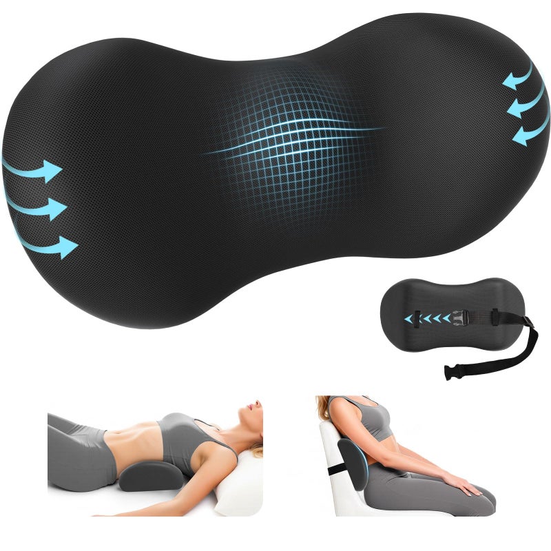 SweetSlubr Lumbar Support Pillow for Office Chair - Memory Foam Lumbar Pillow with Detachable Strap & Breathable Cover, Ergonomic Back Support for Office Chair, Car Seat Cushion, Bed Rest (Black) - Image 1