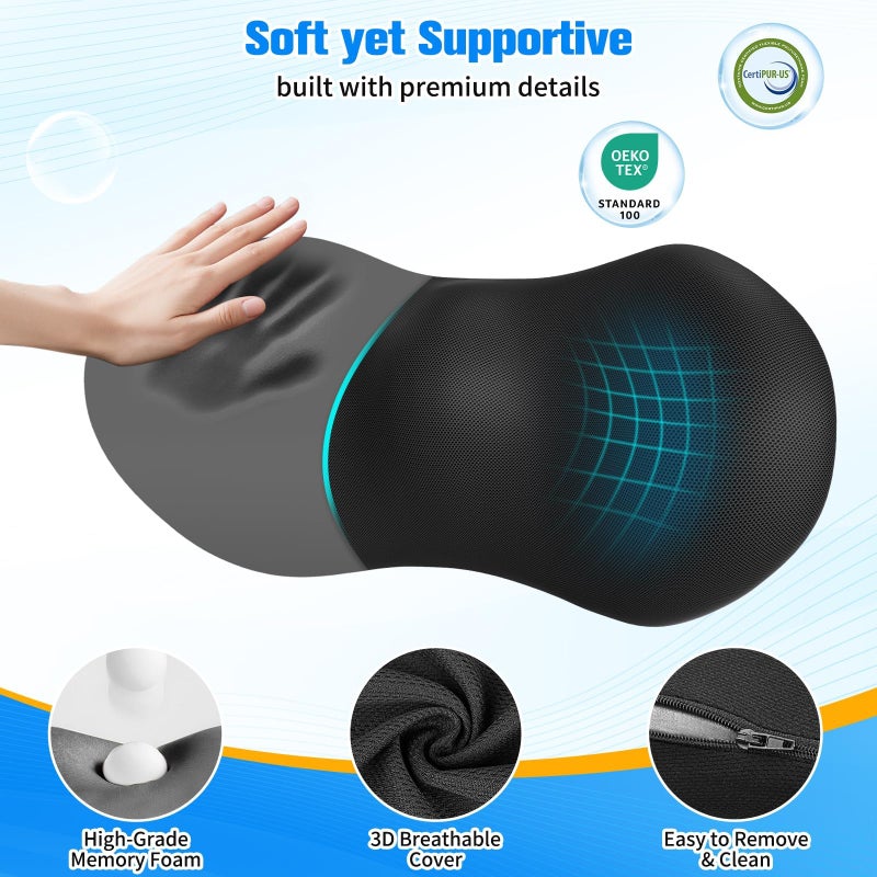 SweetSlubr Lumbar Support Pillow for Office Chair - Memory Foam Lumbar Pillow with Detachable Strap & Breathable Cover, Ergonomic Back Support for Office Chair, Car Seat Cushion, Bed Rest (Black) - Image 3