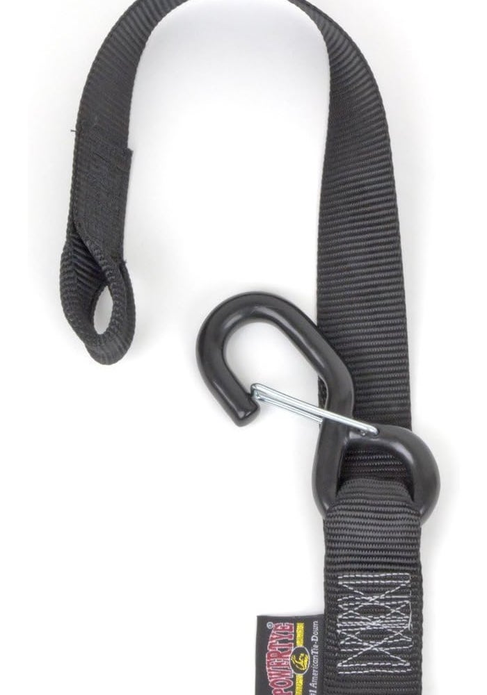 PowerTye 1.5in x 6.5ft Ergonomic Locking Ratchet Soft-Tye Straps with Heavy-Duty Latch Hooks - Red/Black (Pair) - Image 3