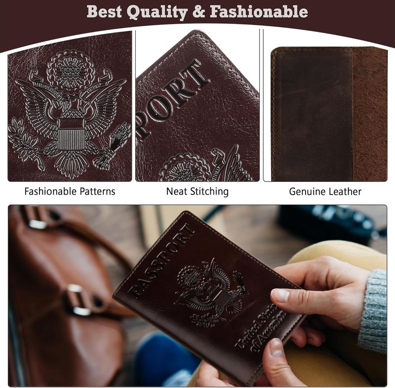 Shvigel US Leather Passport Book Cover - Thin American Travel Passport Holder - Premium International USA Passport Protector Case for Women Men (Glossy Brown) - Image 5
