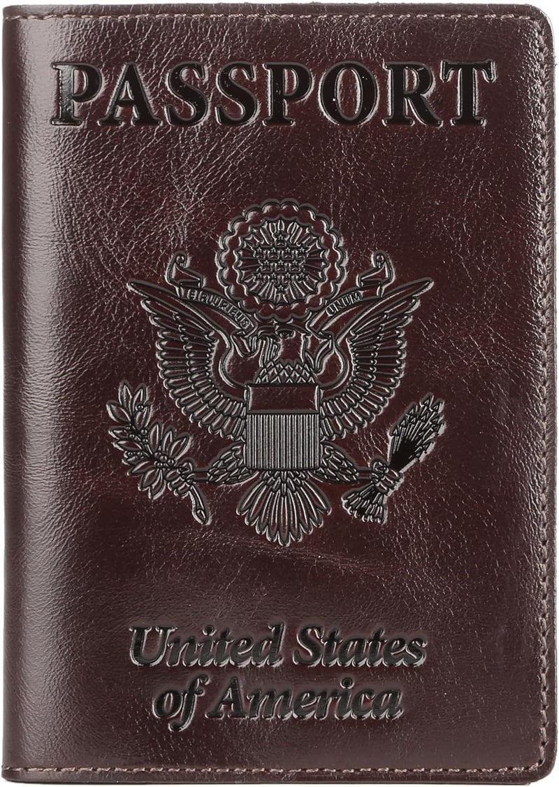 Shvigel US Leather Passport Book Cover - Thin American Travel Passport Holder - Premium International USA Passport Protector Case for Women Men (Glossy Brown) - Image 1