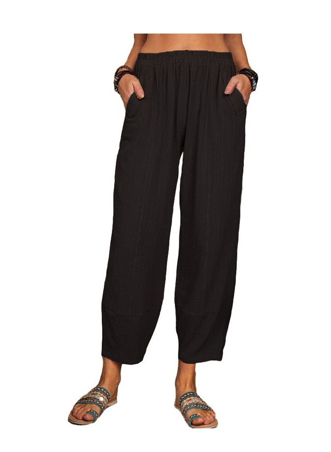 Loquat Summer New Solid Color Loose Cottonfabric Casual Pants Harun Pants  - Image 1