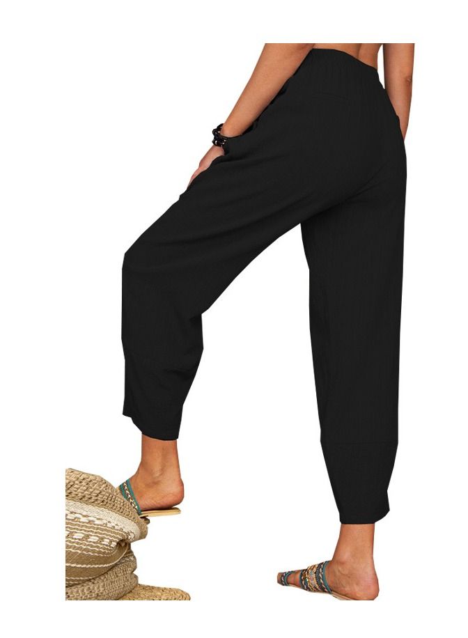 Loquat Summer New Solid Color Loose Cottonfabric Casual Pants Harun Pants  - Image 2