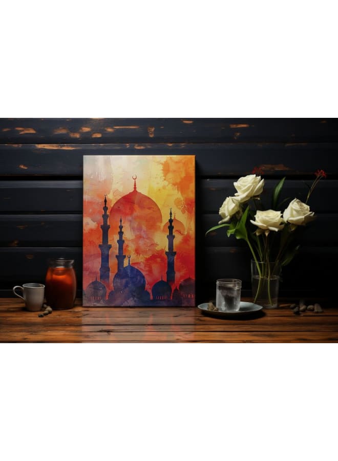 Home Gallery Watercolor Painting mosque With Red background Printed On Canvas Wall Art - Image 5