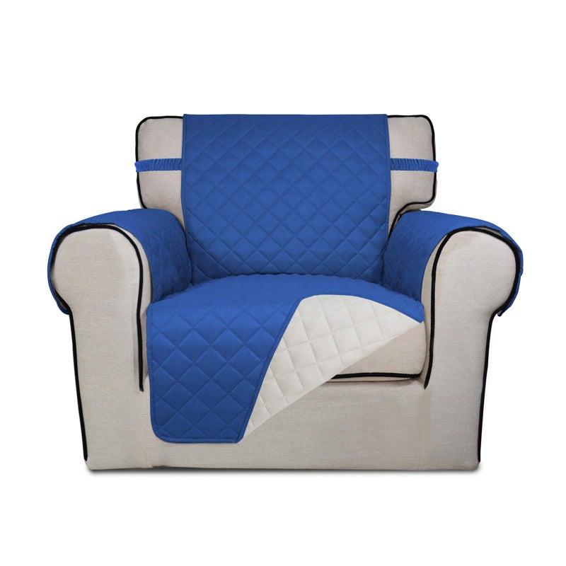 PureFit Reversible Quilted Sofa Cover  Water Resistant Slipcover Furniture Protector  Washable Couch Cover with Non Slip Foam and Elastic Straps for Kids  Pets (Chair  Classic Blue/Ivory)  Small - Image 1