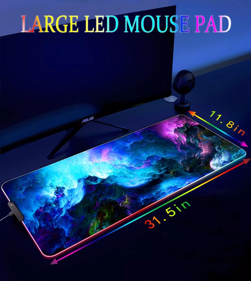 Armanza RGB Gaming Mouse Pad, Large Mousepad with Led Light, Keyboard Pad Gaming Accessories for Desk, Non-Slip Rubber Base Big Mouse Mat for Gamer, 31.5 X 11.8 Inch, Dazzling Galaxy - Image 3