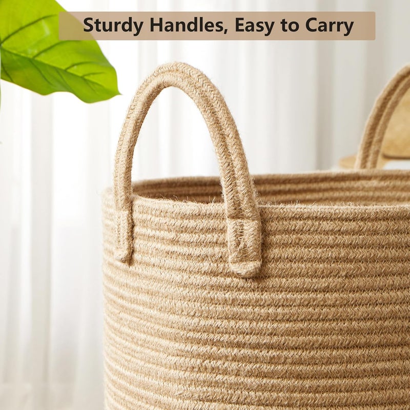 15Dx20H Inches Jute Woven Laundry Hamper Basket Wicker Rope Clothes Hamper Tall Rattan Blanket Basket in Living Room Bedroom 62L Large Capacity - Image 2
