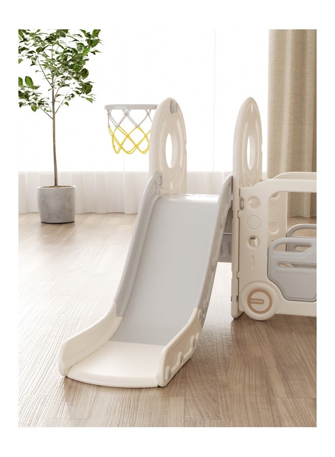 فول جوي زحليقة أطفال مع متسلق وحلقة كرة سلة وبيت لعب على شكل حافلة، مجموعة زحليقة مستقلة 4 في 1، مجموعة ألعاب زحليقة داخلية وخارجية للأطفال الصغار - Image 5