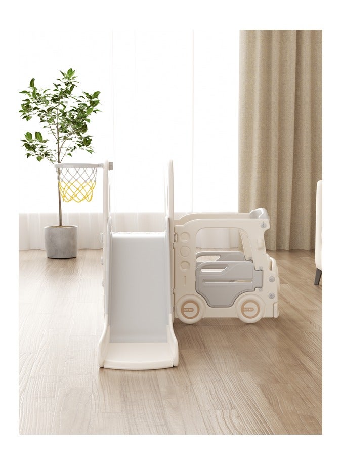 فول جوي زحليقة أطفال مع متسلق وحلقة كرة سلة وبيت لعب على شكل حافلة، مجموعة زحليقة مستقلة 4 في 1، مجموعة ألعاب زحليقة داخلية وخارجية للأطفال الصغار - Image 2