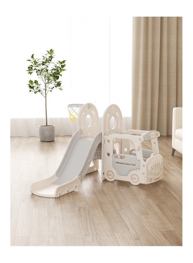 فول جوي زحليقة أطفال مع متسلق وحلقة كرة سلة وبيت لعب على شكل حافلة، مجموعة زحليقة مستقلة 4 في 1، مجموعة ألعاب زحليقة داخلية وخارجية للأطفال الصغار - Image 1