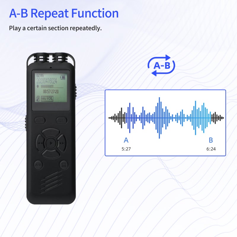 8GB Digital Voice Recorder Voice Activated Recorder MP3 Player 1536Kbps HD Recording Noise Reduction Timing Recording Password Function Dual Condenser Microphone 10hrs 15h Continuous Recording for - Image 5