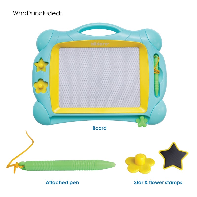alldoro Magnetic Drawing Board | 19x14cm Screen | Compact 32x25x3cm | Stylus & 2 Stamps | Erasable Travel Doodle Toy for Kids Age 3+ - Image 4