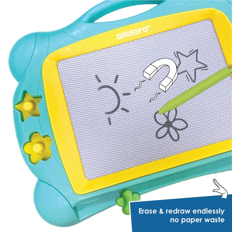 alldoro Magnetic Drawing Board | 19x14cm Screen | Compact 32x25x3cm | Stylus & 2 Stamps | Erasable Travel Doodle Toy for Kids Age 3+ - Image 3
