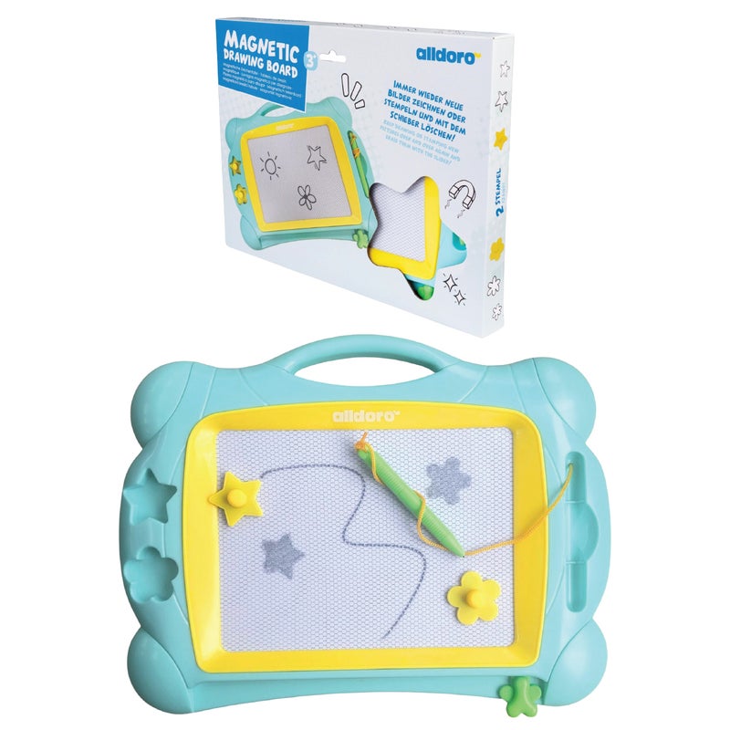 alldoro Magnetic Drawing Board | 19x14cm Screen | Compact 32x25x3cm | Stylus & 2 Stamps | Erasable Travel Doodle Toy for Kids Age 3+ - Image 1