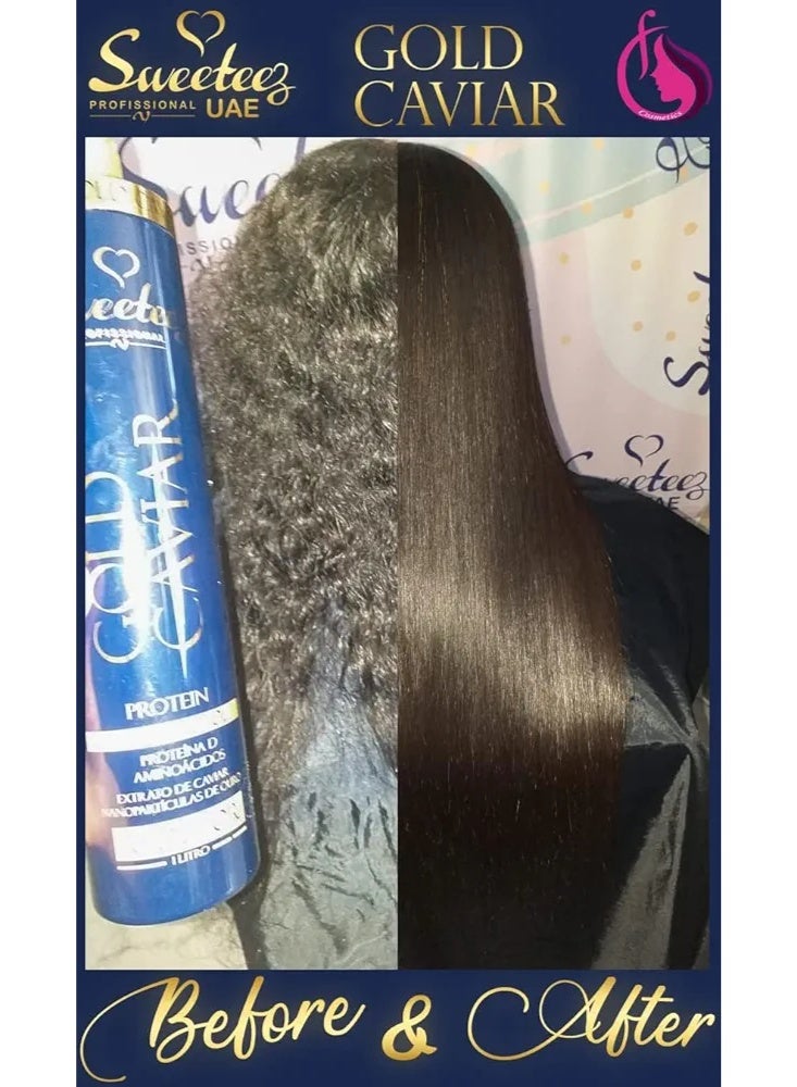 Sweeteez Professional Silky hair with a touch of gold! Sweeteez Gold Caviar Protein for superior repair and irresistible shine. 1000ml pack - Image 2