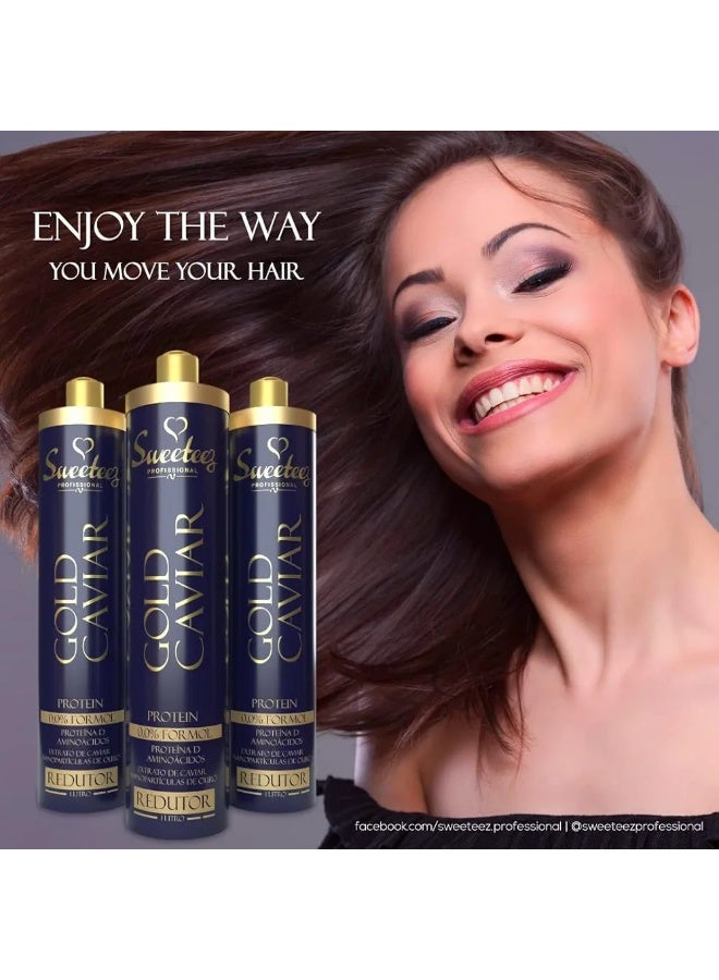 Sweeteez Professional Silky hair with a touch of gold! Sweeteez Gold Caviar Protein for superior repair and irresistible shine. 1000ml pack - Image 4