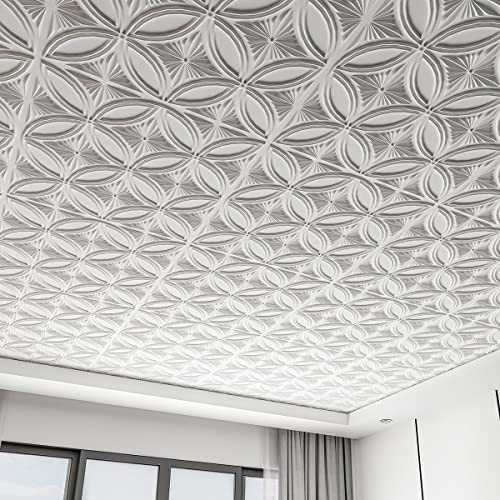 Art3d Decorative PVC Drop Ceiling Tile 2ft x 2ft in White,Glue up Ceiling Panel 24 x 24in.12pcs - Image 2