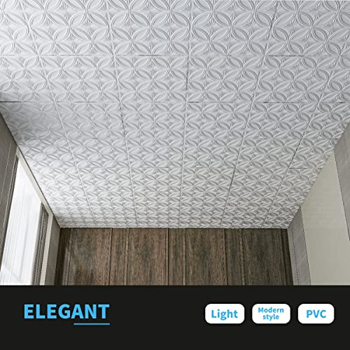 Art3d Decorative PVC Drop Ceiling Tile 2ft x 2ft in White,Glue up Ceiling Panel 24 x 24in.12pcs - Image 3