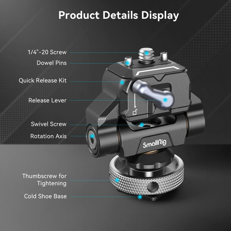 SmallRig Quick Release Camera Monitor Mount with Cold Shoe, Supports Swivel 360° and Tilt 170° Adjustable, Drop-in HawkLock Camera Hot Cold Shoe Monitor Holder for 5" & 7" Monitor - 3514C - Image 2