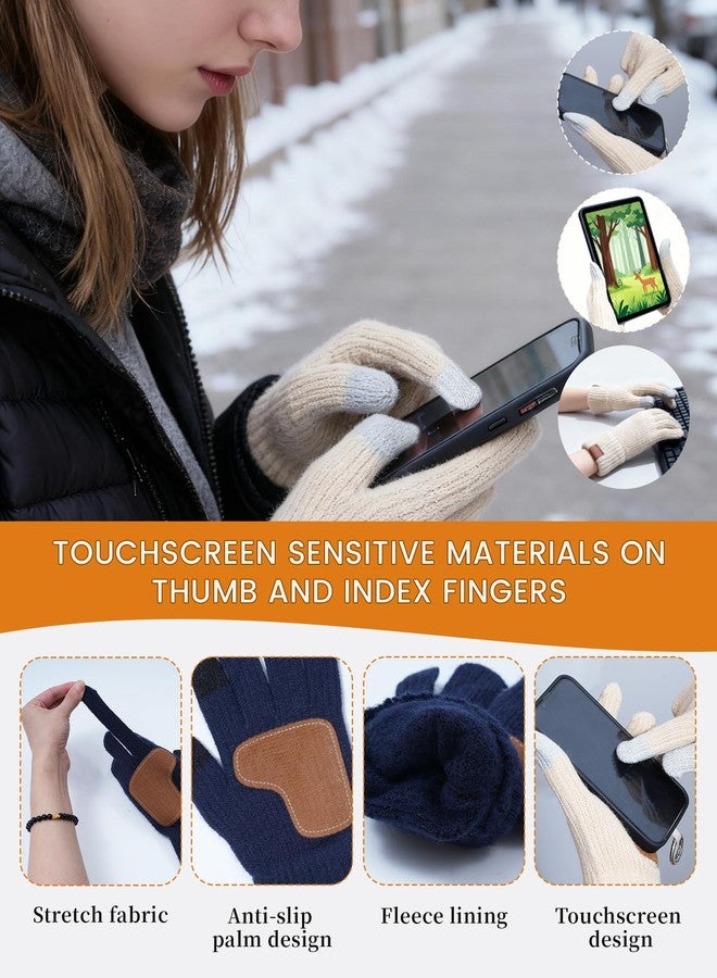 كاجير طقم قبعة وقفازات ووشاح للنساء، قبعة شتوية محبوكة، قفازات مبطنة بالفرو تعمل باللمس، وشاح طويل، طقم 3 في 1، هدية للنساء - Image 4