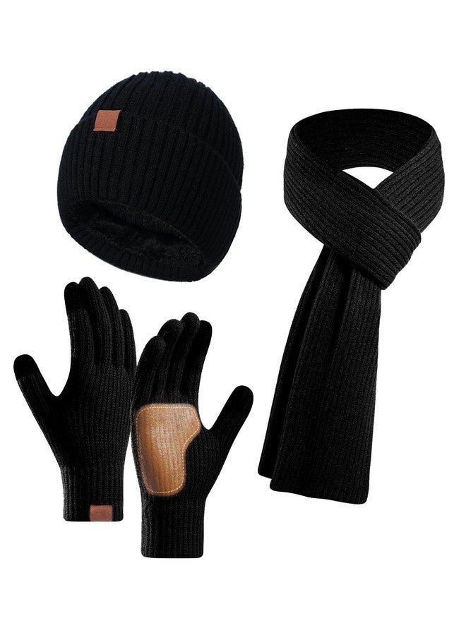 كاجير طقم قبعة وقفازات ووشاح للنساء، قبعة شتوية محبوكة، قفازات مبطنة بالفرو تعمل باللمس، وشاح طويل، طقم 3 في 1، هدية للنساء - Image 1