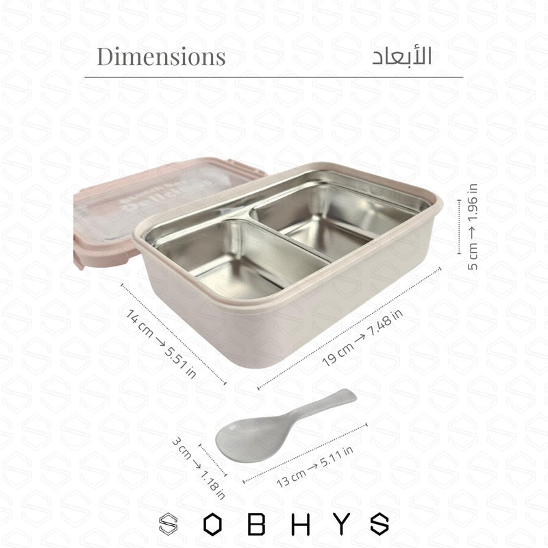 SOBHYS Stainless Steel Lunch Box with Removable Inner Tray, Leak-Resistant Silicone Seal, 2 Compartments, 19 × 14 × 5 cm, Rectangular, Light Blue Blush Pink Soft Yellow – SOBHYS (Blush Pink) - Image 2