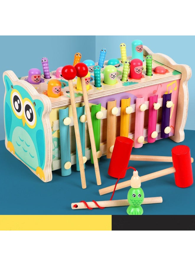 Wooden Early Education Fire Engine Cartoon Animal Fishing Catch Worms Gophers Baby Knocking Music Building Blocks Tractor Toy-Specifications:YDL-Rabbit Beat Gopher - Image 4