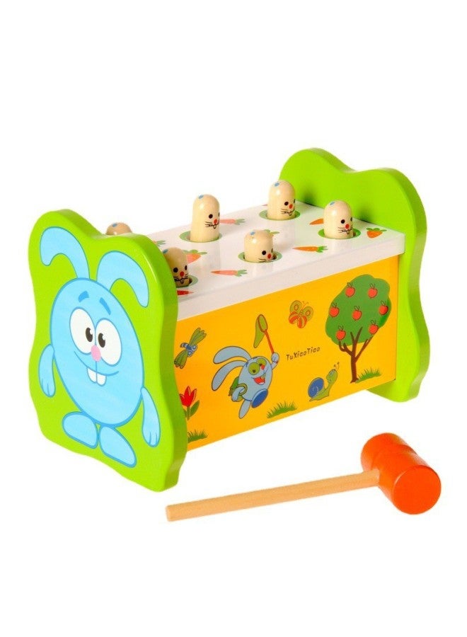 Wooden Early Education Fire Engine Cartoon Animal Fishing Catch Worms Gophers Baby Knocking Music Building Blocks Tractor Toy-Specifications:YDL-Rabbit Beat Gopher - Image 1