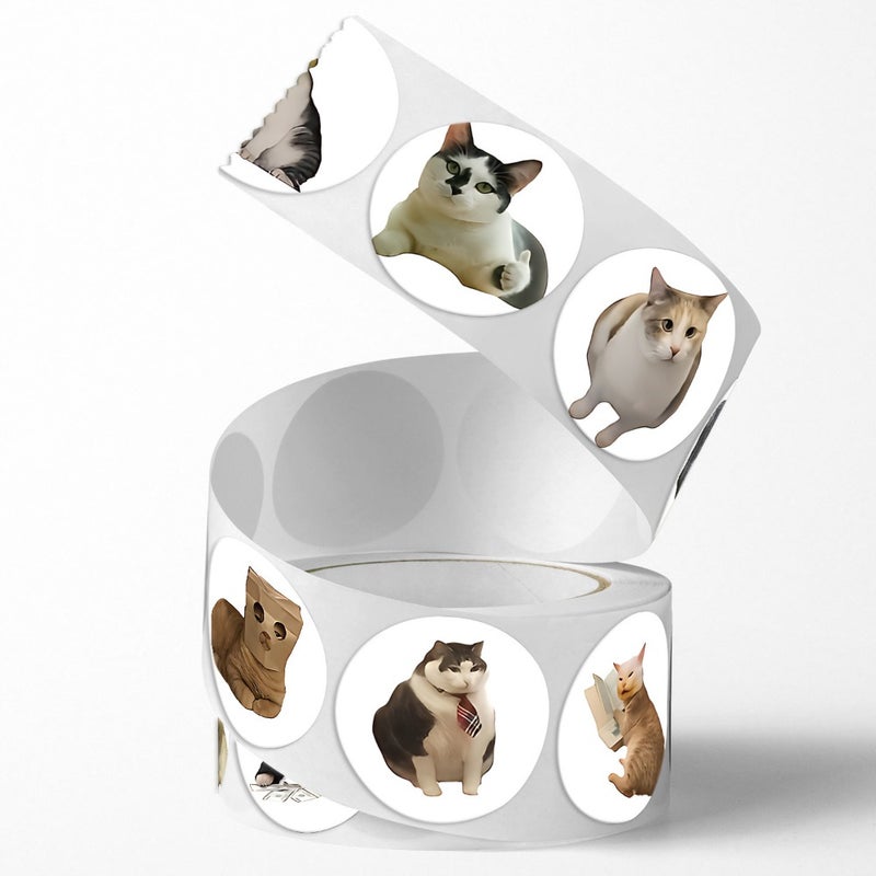 Wholesale roll, round sealing sticker, cat emoticons sticker, gift gift, 500 sheets, 1 roll, packaging decorative  tape - Image 4
