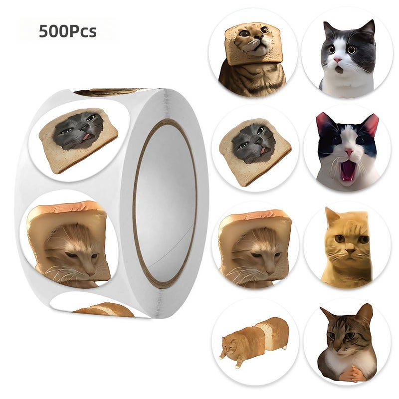 Wholesale roll, round sealing sticker, cat emoticons sticker, gift gift, 500 sheets, 1 roll, packaging decorative  tape - Image 3