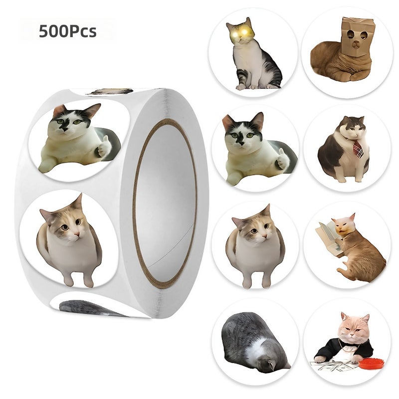 Wholesale roll, round sealing sticker, cat emoticons sticker, gift gift, 500 sheets, 1 roll, packaging decorative  tape - Image 5