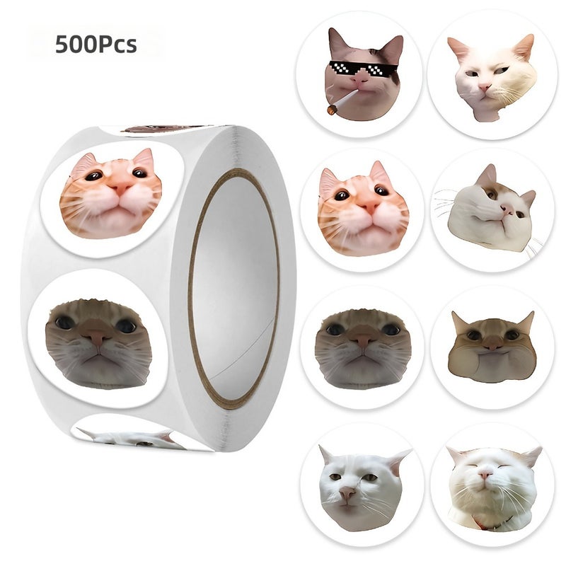 Wholesale roll, round sealing sticker, cat emoticons sticker, gift gift, 500 sheets, 1 roll, packaging decorative  tape - Image 2