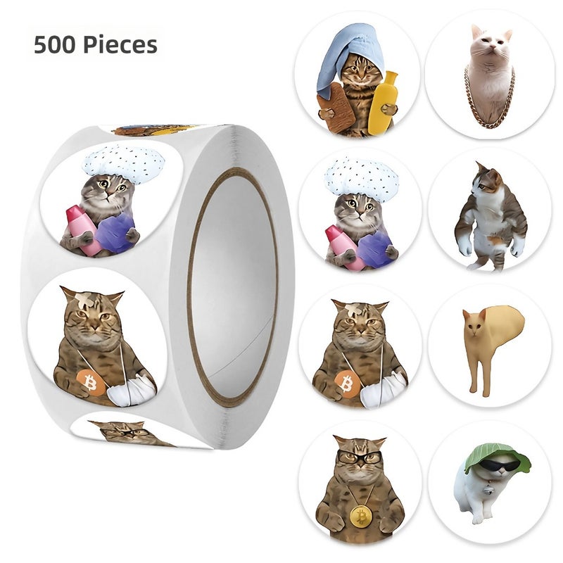 Wholesale roll, round sealing sticker, cat emoticons sticker, gift gift, 500 sheets, 1 roll, packaging decorative  tape - Image 1