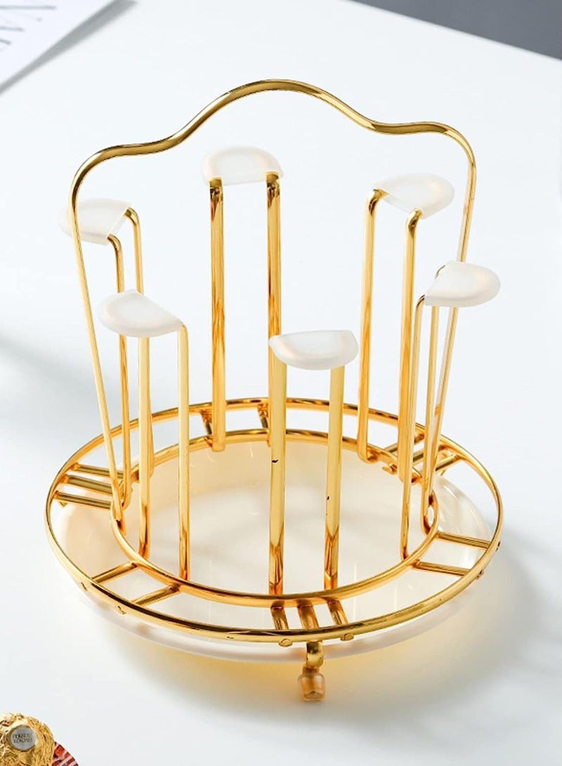 6 Cup Golden Drying Rack, Mug Draining Organizer, Drinking Glass Drainer, Cup Storage Stand, Non-Slip Bottle Drying Tree for Glasses, Mugs, Tumbler, Upside Down Kitchen Countertop Stand  - Image 1