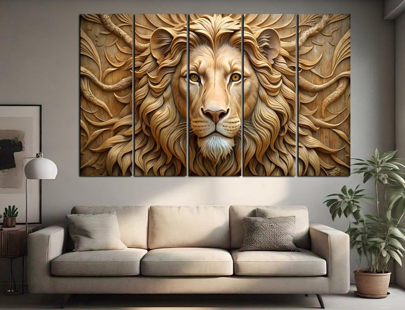 CN RETAILS Lion 3D Effect Wall Art Canvas Painting for Home, Drawing Room, Office, Wall Decor | MDF Wooden Frame, Vibrant Colorful With Modern Style Hanging for Positivity & Vastu (30x48 Inch) - Image 2